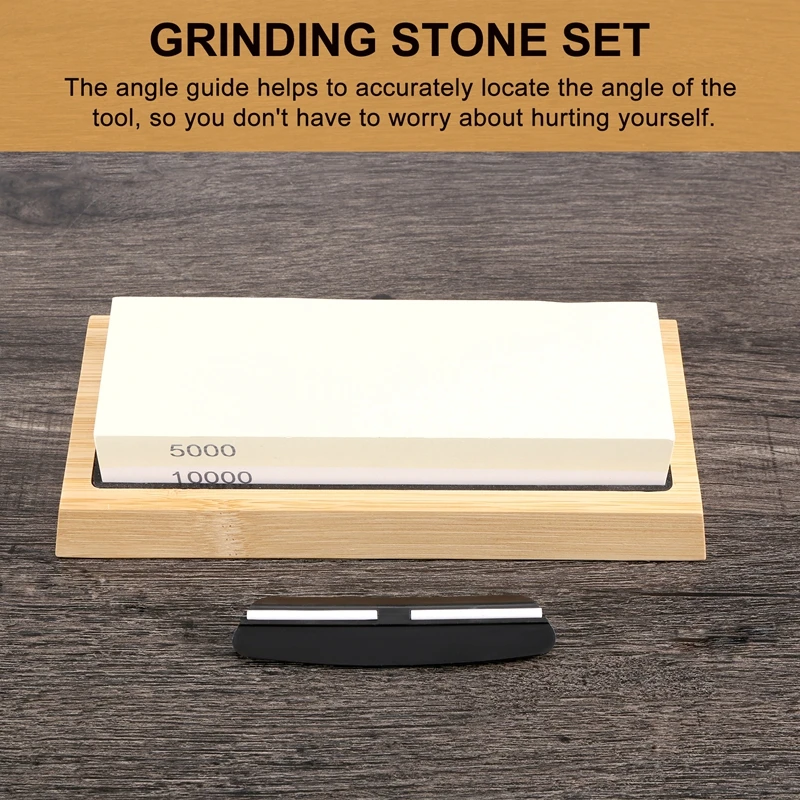 ABJA-Juego de piedras de afilar, piedra para afilar cuchillos de doble cara de grano 5000/10000 para cocina, Base de bambú antideslizante y guía angular