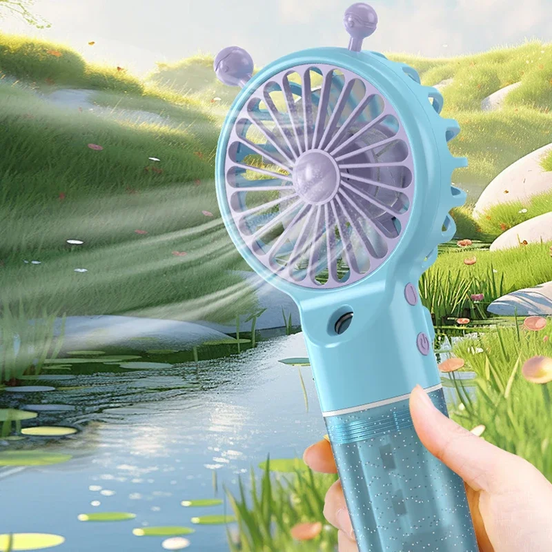 Mini Handheld Spray Fan Water And Electricity Supplement Portable Usb Charging Four Speed Wind Speed Up And Down Shake Button