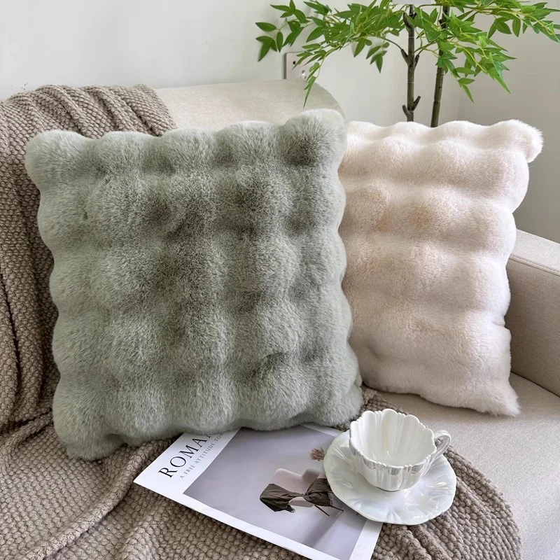 Cojín nórdico para asiento de sofá, funda de cojín de felpa de piel sintética de conejo para sala de estar, dormitorio, decoración del hogar, almohada suave para la espalda de la cintura