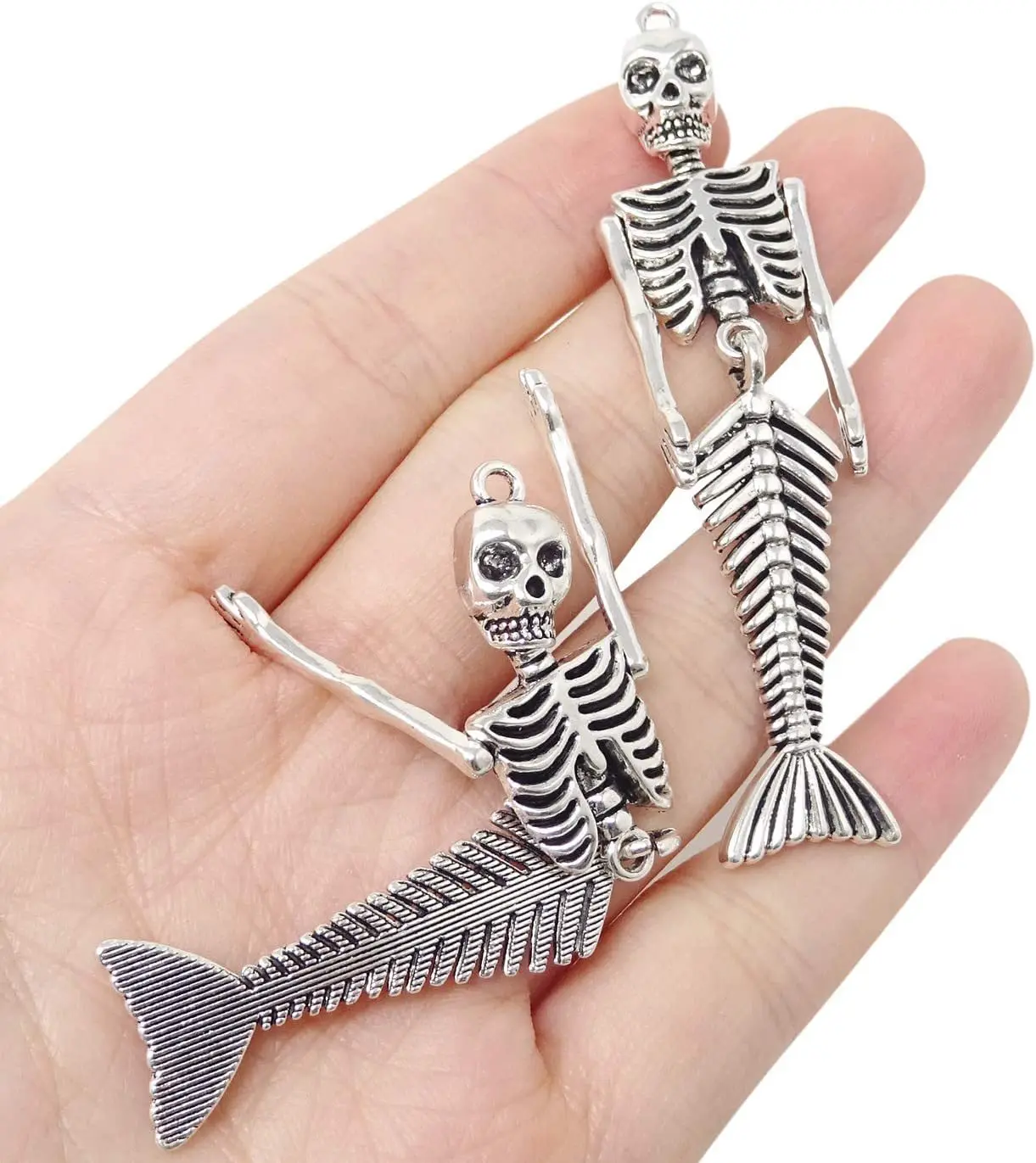 2pcs Skeleton Mermaid Goth Gothic Alloy Metal Charms for Jewelry Making Supplies Halloween Diy Pendants Keychains Necklace