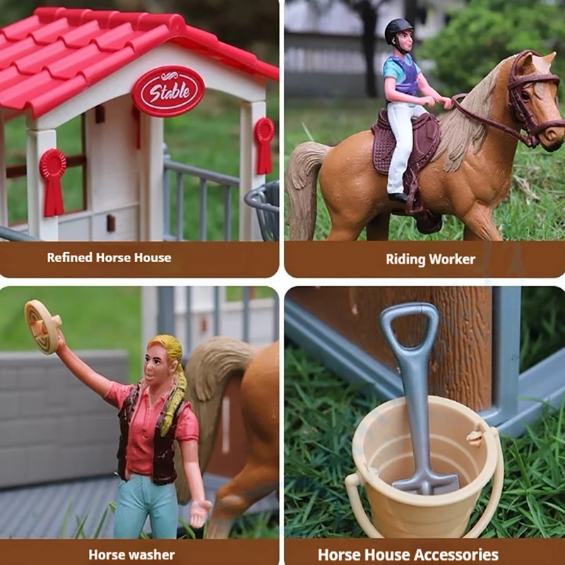لعبة أطفال محاكاة نماذج حيوانات مجموعة لعب مزرعة الفارس والحصان، لعبة مشهد لعبة مسرحية للأولاد والبنات ألعاب المزرعة