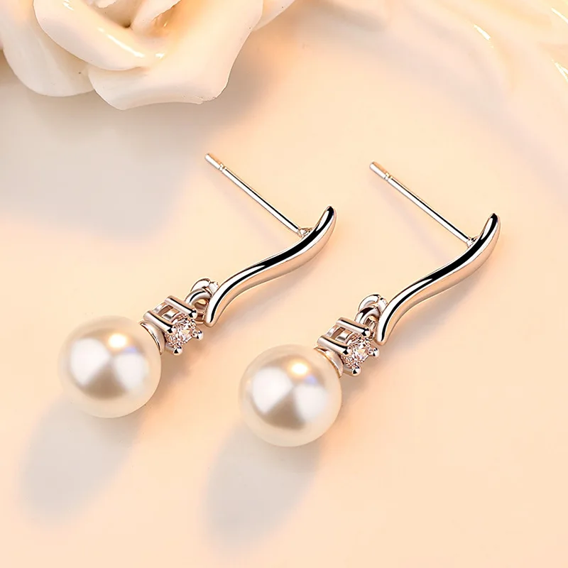 High Quality Women's 925 Sterling Silver Jewelry New Crystal Pearl Stud Earrings XY0233