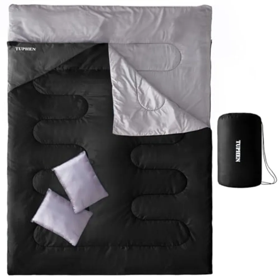 

Двуспальный спальный мешок с 2 подушками, размер Queen XL, для 2 человек, для холодной и теплой погоды, 3 сезона, водонепроницаемый, для взрослых