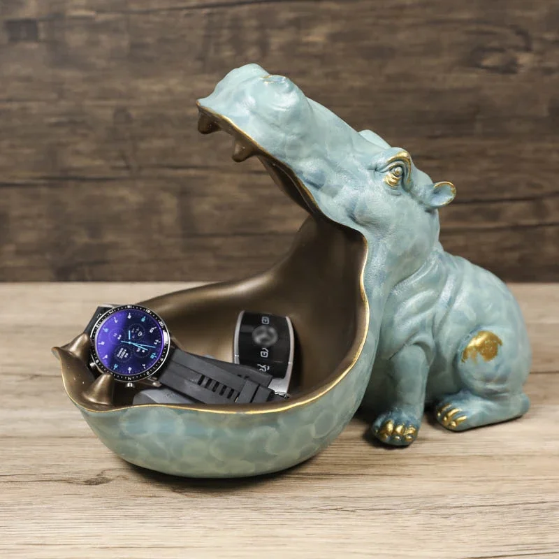 Hippo Storage Box Statue, Resin Crafts Sculpture, Home Decoration Accessories, Key Snack Box, Living Room Entrance