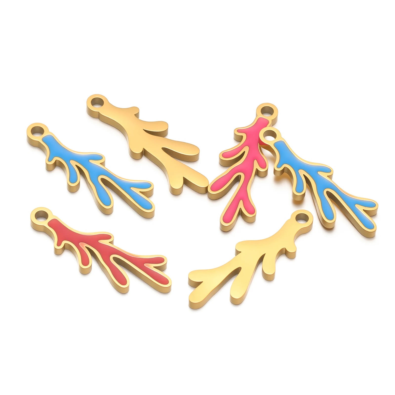 5pcs Stainless Steel Small Enamel Tree Branch Charms for DIY Girls Necklace Pendant Jewelry Findings Bracelet Earrings Making