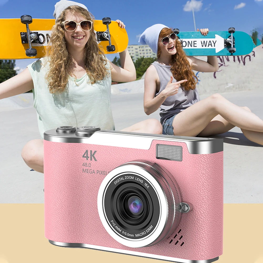 4K 디지털 카메라 48MP 컴팩트 소형 카메라 8배 줌 브이로그 카메라 180도 플립 스크린 비디오 캠코더 (청소년, 성인, 초보자용)