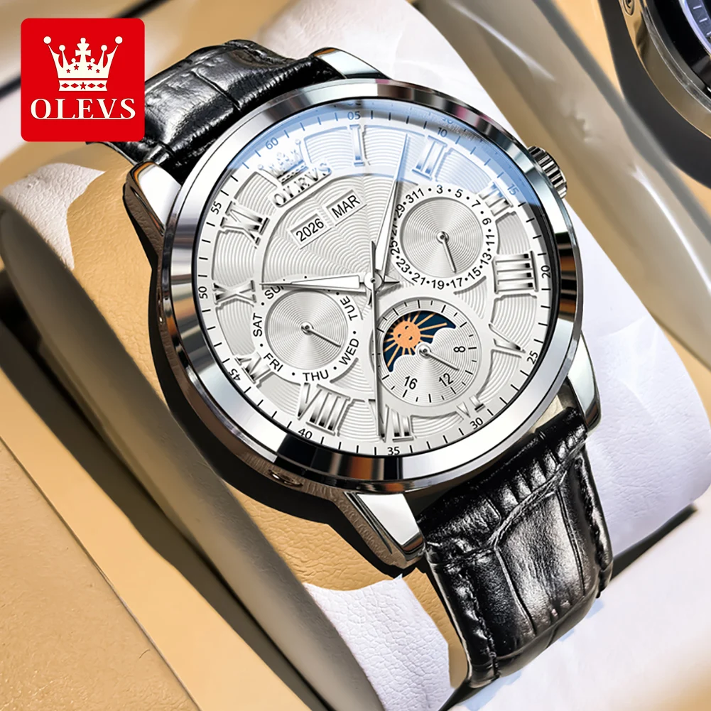 OLEVS Automatic Man Watch Original Luxury Brand Moon Phase Perpetual Calendar Business Mechanical Wristwatches For Men New 6785 view 3