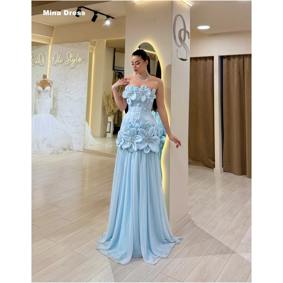 

Mina Custom Blue Ball Gown Strapless Design With 3D Floral Beading Prom Dress Luxury Women's Elegant Party Dress Dresses 2026