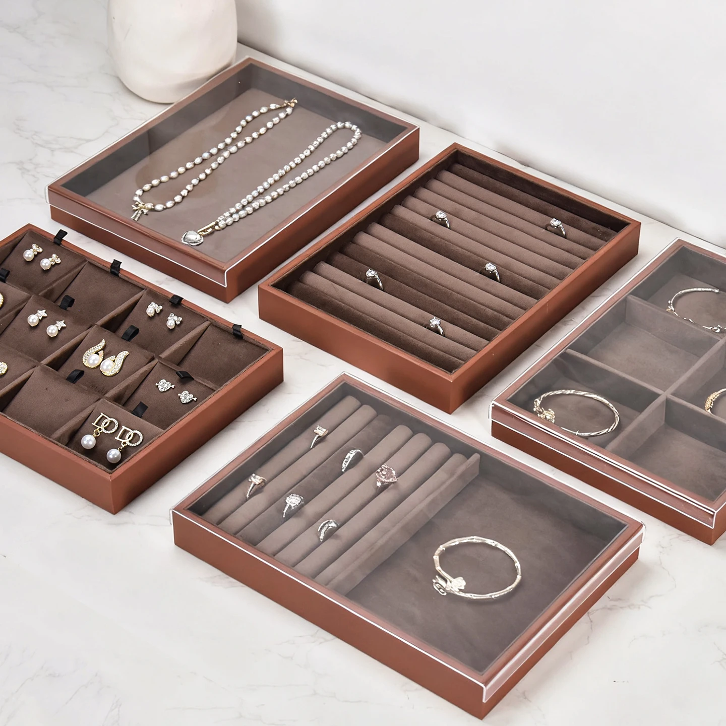 

Поднос для ювелирных изделий, ожерелье, кольцо, браслет, серьги, покрытый поднос для хранения, бархатная подставка для ювелирных изделий