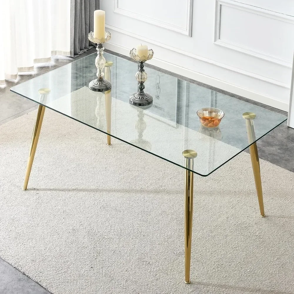 

A 5-piece set with 0.31 "tempered glass dining table, 4 white leather dining chairs, gold metal legs