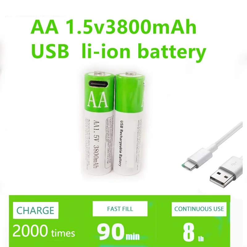 O dużej pojemności 1.5V AA 3800 mAh USB akumulator litowo-jonowy do zdalnie sterowana mysz mały wentylator zabawka elektryczna części baterii