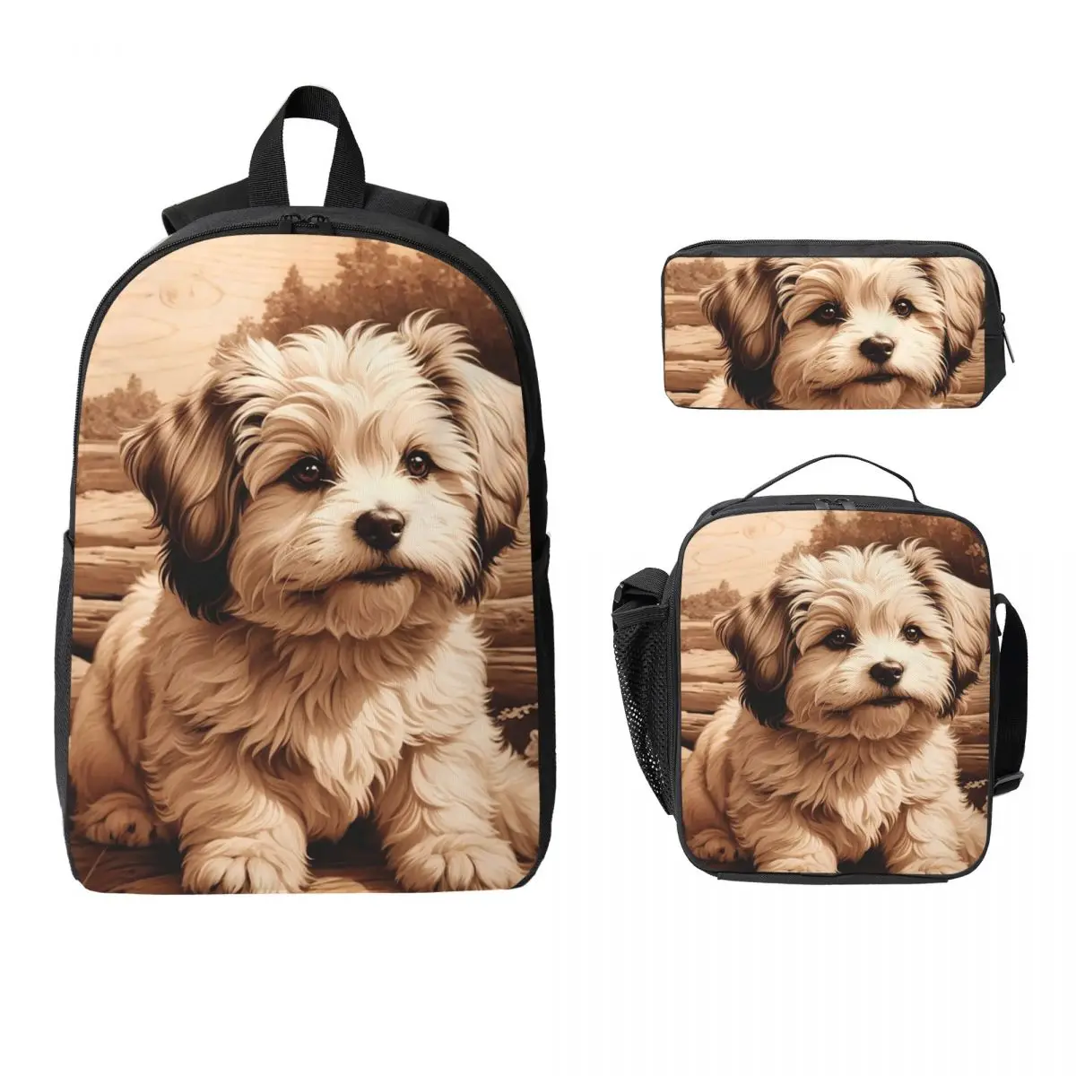 

Havanese The Joyful Spirit Of Wood Backpack BookBag School Bag Computer Shoulder Bags 3ps Insulated Lunch Bag Pencil Case