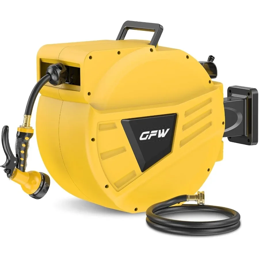 

Выдвижная катушка для садового шланга, 1 2 дюйма x 90 футов, настенная катушка для водяного шланга с L-образными и прямыми насадками для шланга, поворотная на 180 шт.