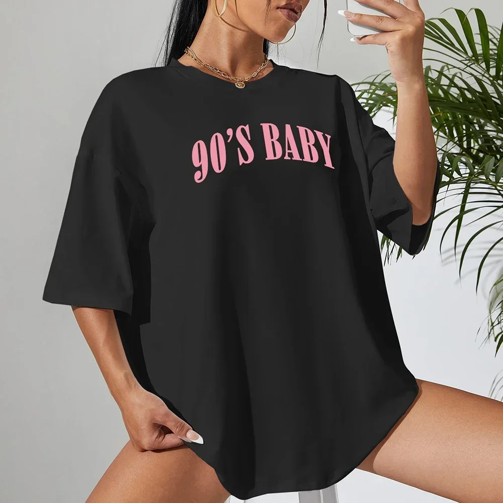 90's Baby Creativity Letter T-Shirts for Women Funny Oversize Tops Street Hip Hop Clothing All-math Female Short Sleeve