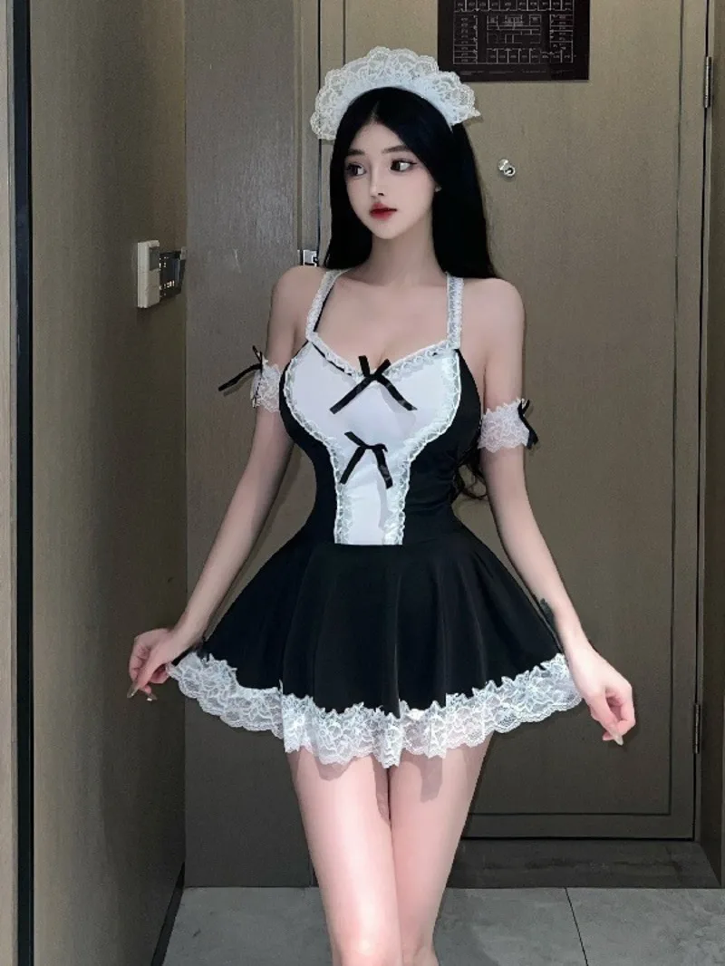 Sexy Dessous Rollenspiel Uniform Verführerische Paar Maid Kleid Elegante Tank Mini Kleid Hot Sexy Koreanische Frauen Mini Kleid AQ2K