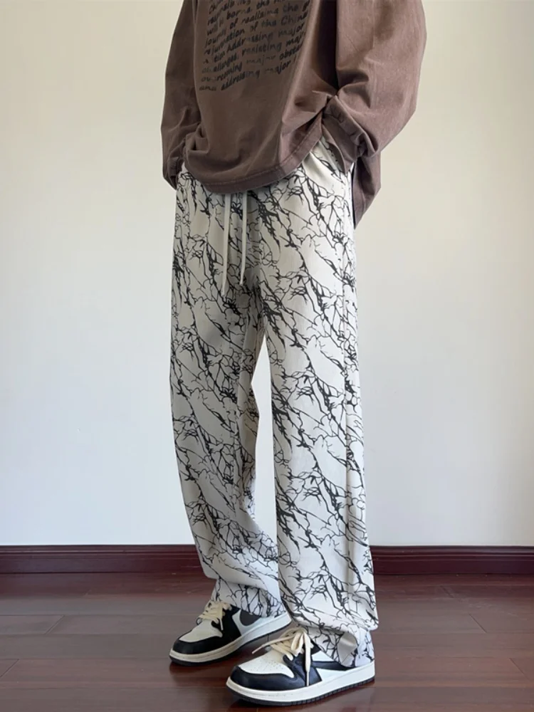 American Retro Tie Dye Corduroy Men's Spring Autumn Loose Casual Pants Floor Length Straight Leg Drapey Sweatpants