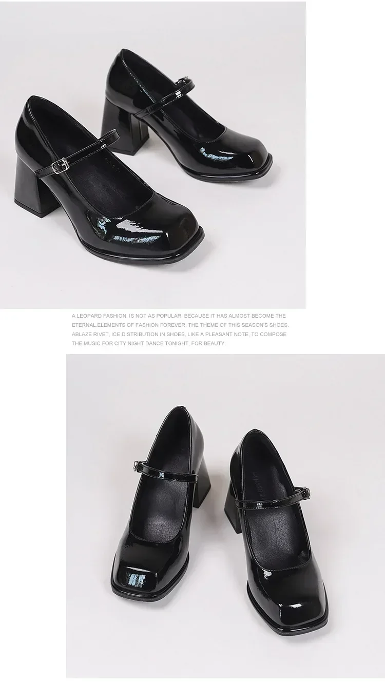 Damen Sommer Schwarze Neue Kleine Lederschuhe Mary Janes Vintage Schnalle Rutschfeste Sandalen Damen Mittelhohe Absätze Lässige Elegante Absätze – Detail 7