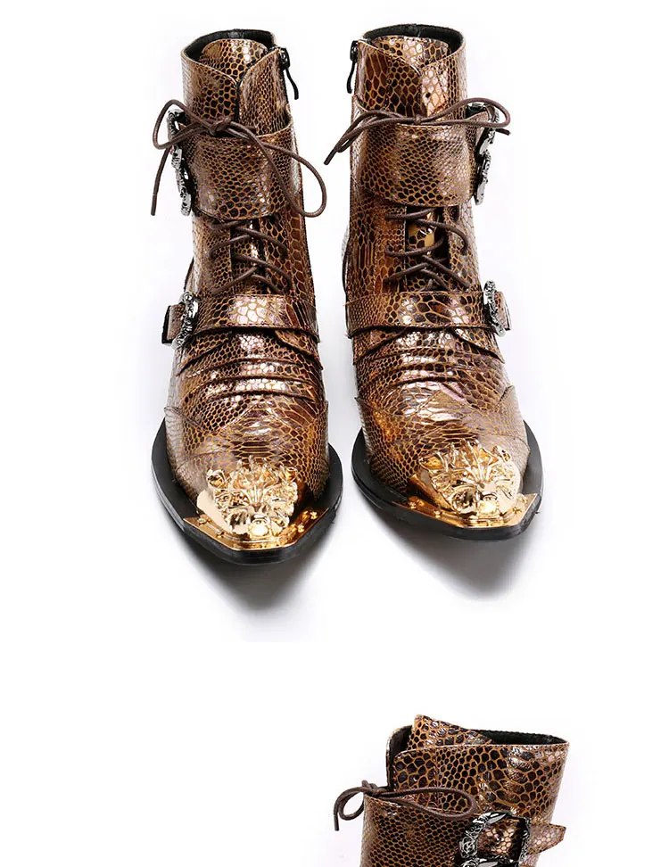 Herren Maßgefertigte Schlangenleder-Stiefel mit Nieten, Mittelhoch, Spitze Zehenkappe, Luxuriöser Singer-Modell-Stil, Bar-Party, Persönlichkeit, Herbstschuhe – Detail 26