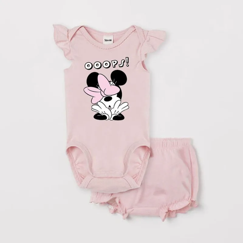 

Милые детские комплекты с Минни Маус на лето, хлопковый комбинезон с принтом Микки Мауса + шорты, костюмы для детской одежды 3-24 мес.