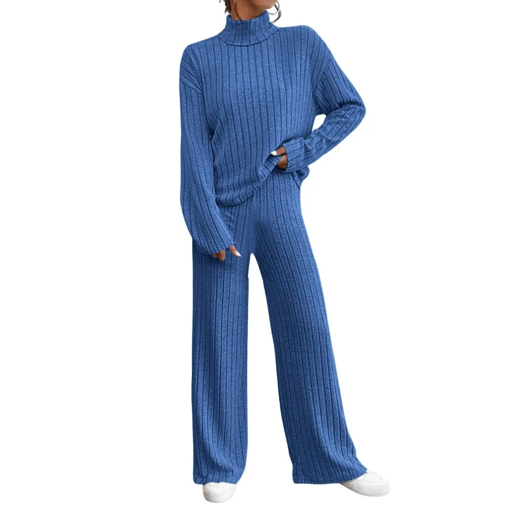 

Womens Loose Fit Turtleneck Sweatsuit Set Knit Pullover and Joggers Two Piece for Daily Wear