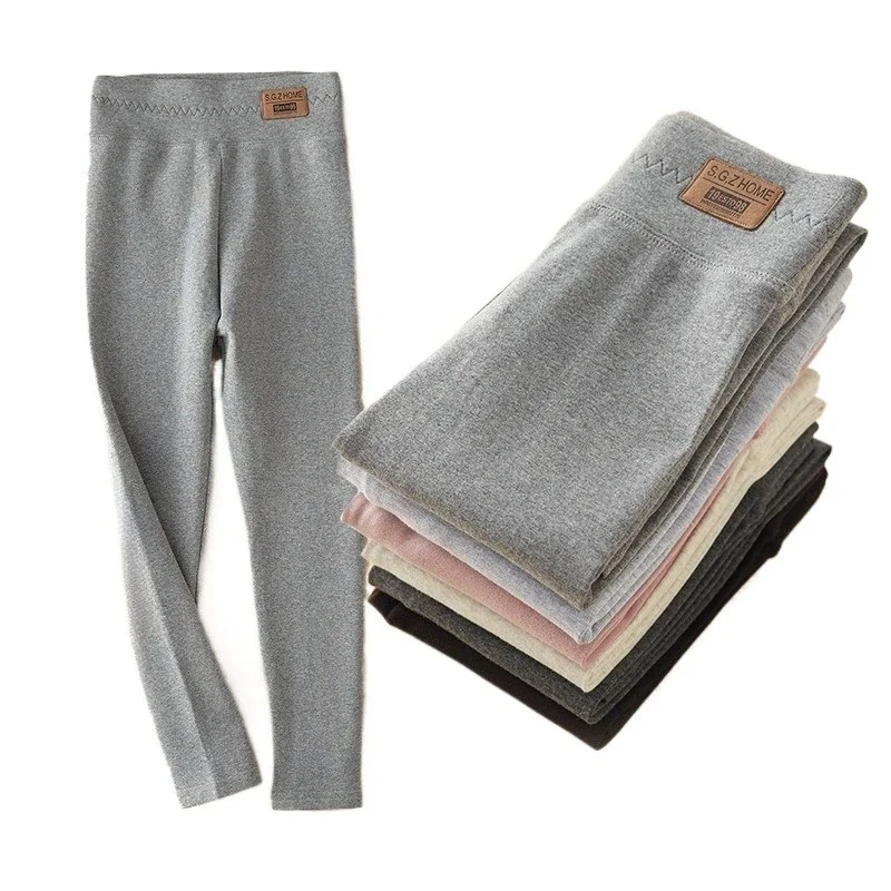 Girls High-Waisted Cotton Leggings Soft Stretchy Kids Tights Toddler Pants Solid Color Breathable Outerwear Long Trousers