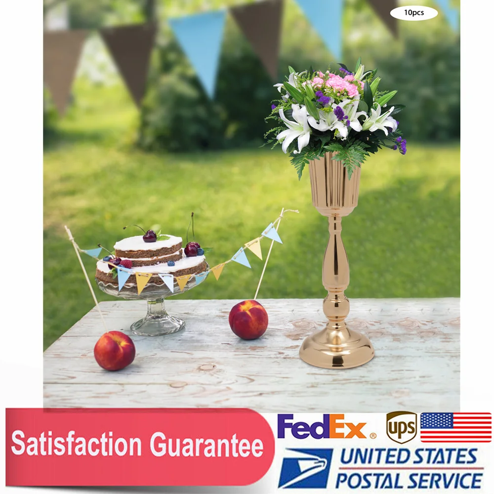 

10Pcs Gold Metal Flower Vases Trumpet Wedding Centerpieces for Party Table Sale 39.8cm H
