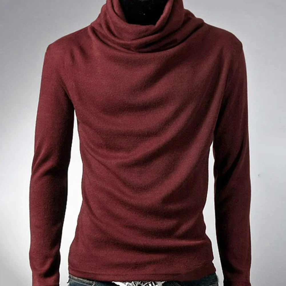 2025 New Men Fashion T Shirt Tees Slim Tops Male Stretch T-shirt Turtleneck Long Sleeve Tee Shirts High Collar Men's Cotton Tees