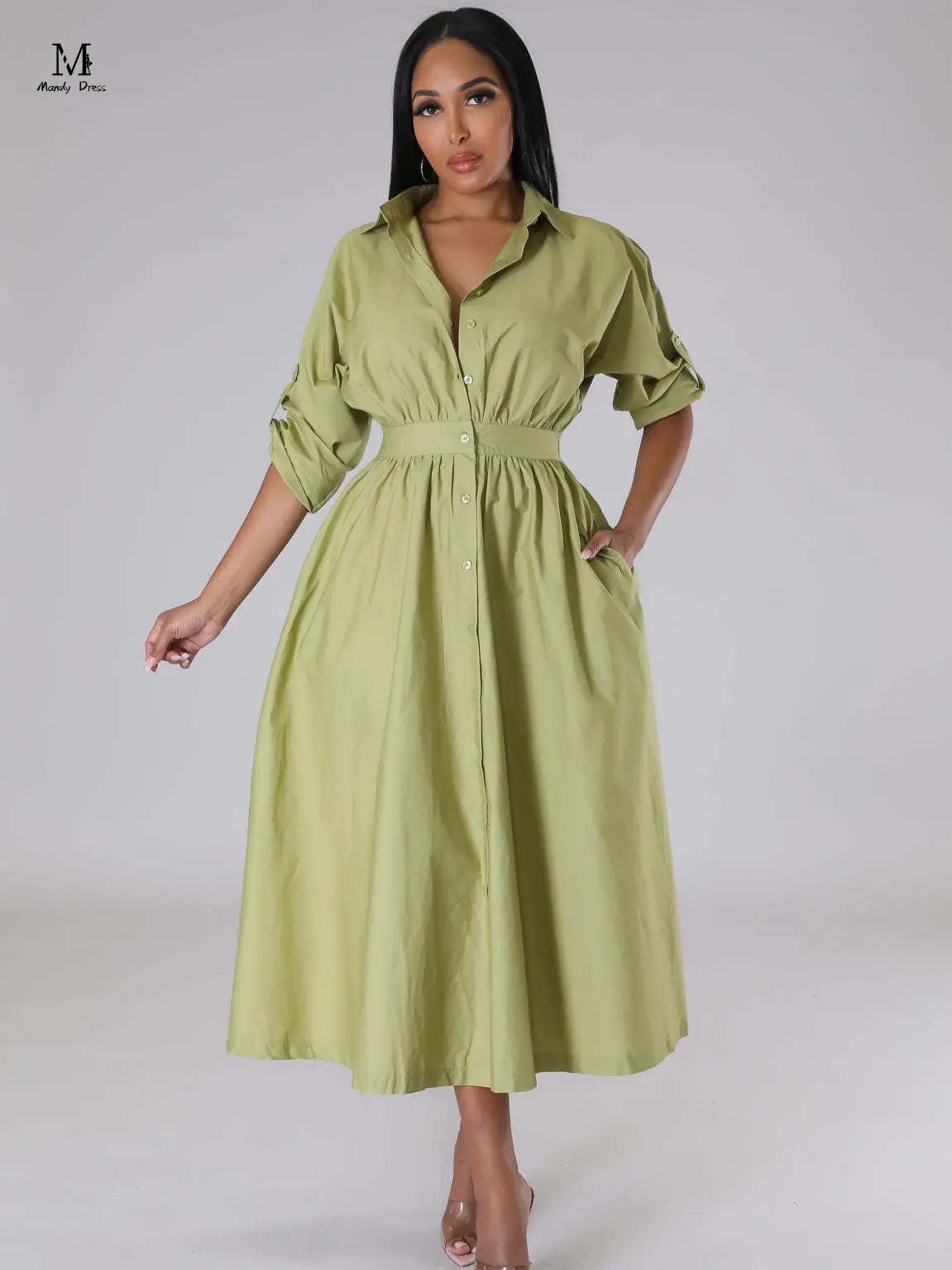 

Elegant Women Shirt Dress Casual Fashion A-line Long Sleeve Dress 2023 Fall Office Lady Loose Women Maxi Dress