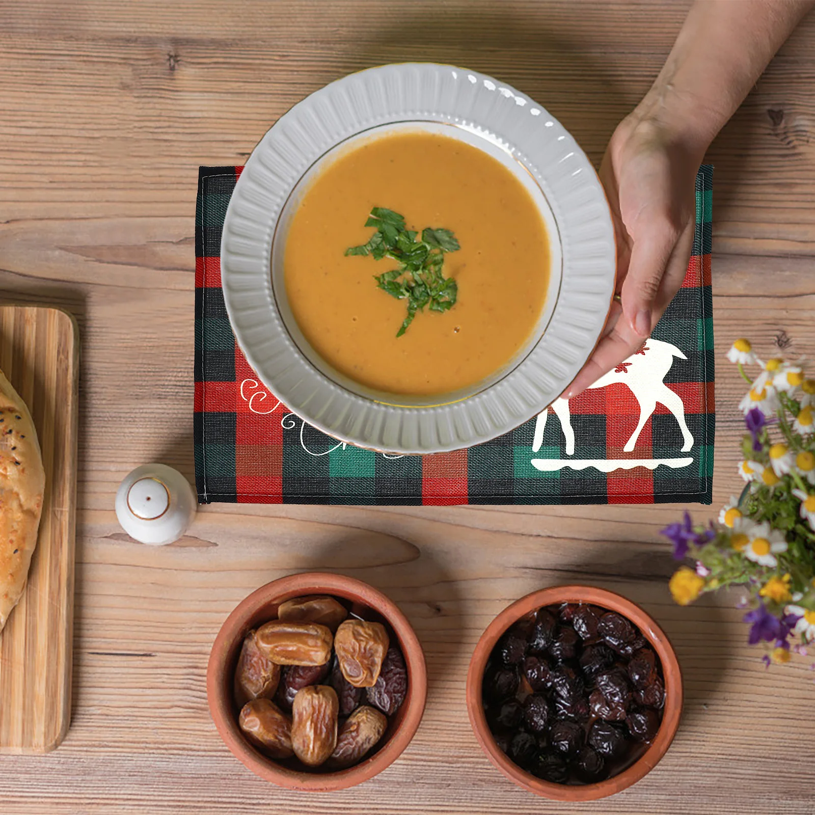 4 قطعة المفارش عيد الميلاد الجدول الديكور القماش المواد قابلة لإعادة الاستخدام عطلة حفلة ديكور المنزل الزفاف حصيرة عيد الميلاد تحديد الموقع #4