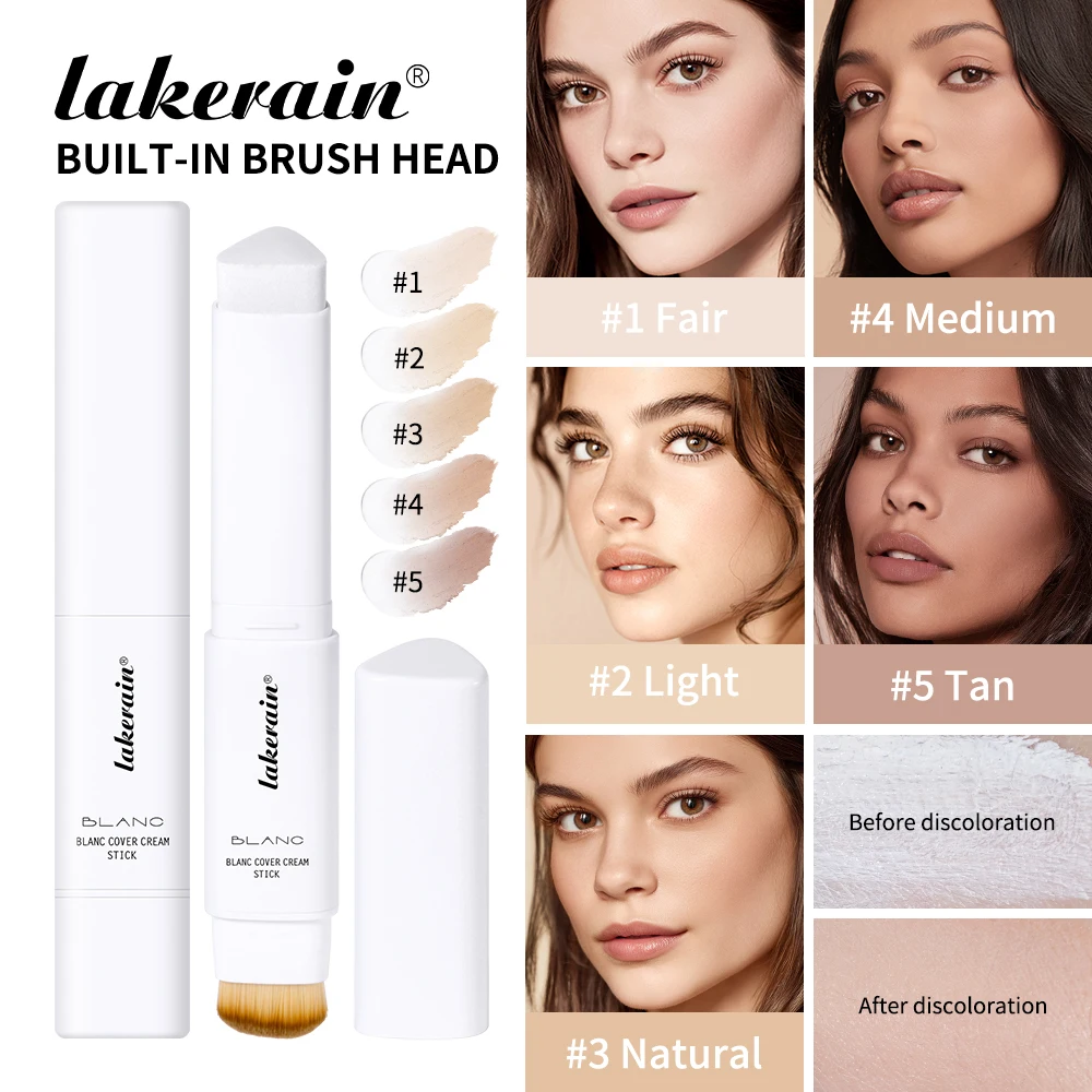 Base de Maquillaje en Barra que Cambia de Color, Crema Coreana Blanc Cover de Doble Punta con Brocha Integrada, Alta Cobertura, Resistente al Agua y al Sudor, Larga Duración, Tono Medio, Cosméticos Faciales