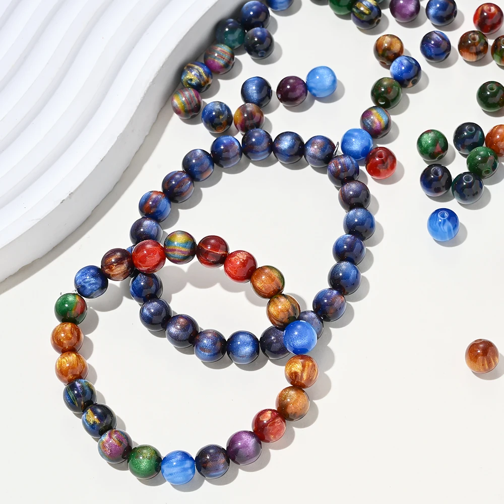 100 Stück 8mm Aurora Glitzer Harzperlen Runde Perlen für DIY Handgemachte Spacer-Perlen Armband Halskette Schmuckherstellung Zubehör – Detail 7