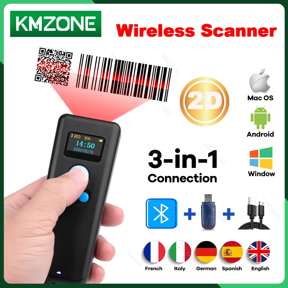 Mini Portable 1D 2D Barcode Scanner Bluetooth Pocket QR Code Screen Reader USB/2.4G Wireless/Bluetooth Warehouse Inventory