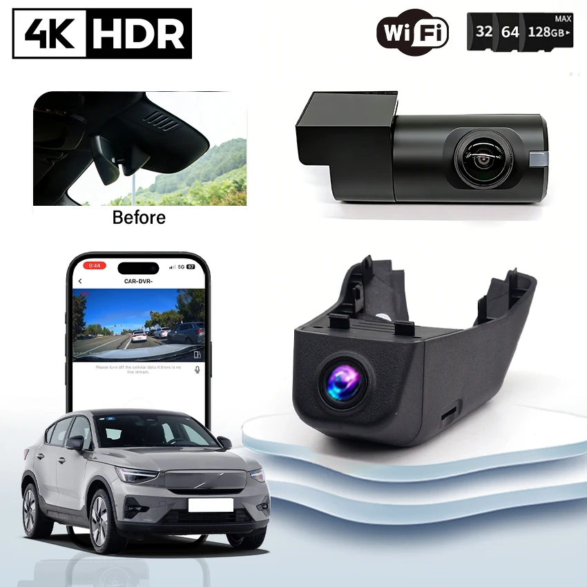 

Plug and play 4K 2160P Dash Cam for Camera Recorder Dashcam WIFI Car Dvr For Volvo C40 2022-2026 Night Vision Recording Devices