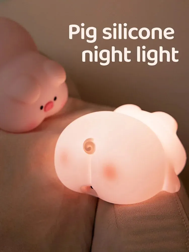 Czujnik dotykowy silikonowa lampa LED śliczna mała świnka USB akumulatorowa lampka nocna możliwość przyciemniania nastrojowe światło do wystroju sypialni prezent urodzinowy — zdjęcie 2
