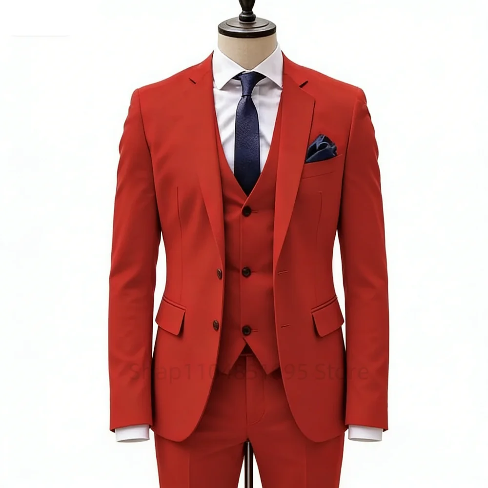 

Men's Fitted 3-Piece Dinner Wedding Tuxedo Two-Button Notch Lapel Jacket Vest And Pants for Formal Occasions