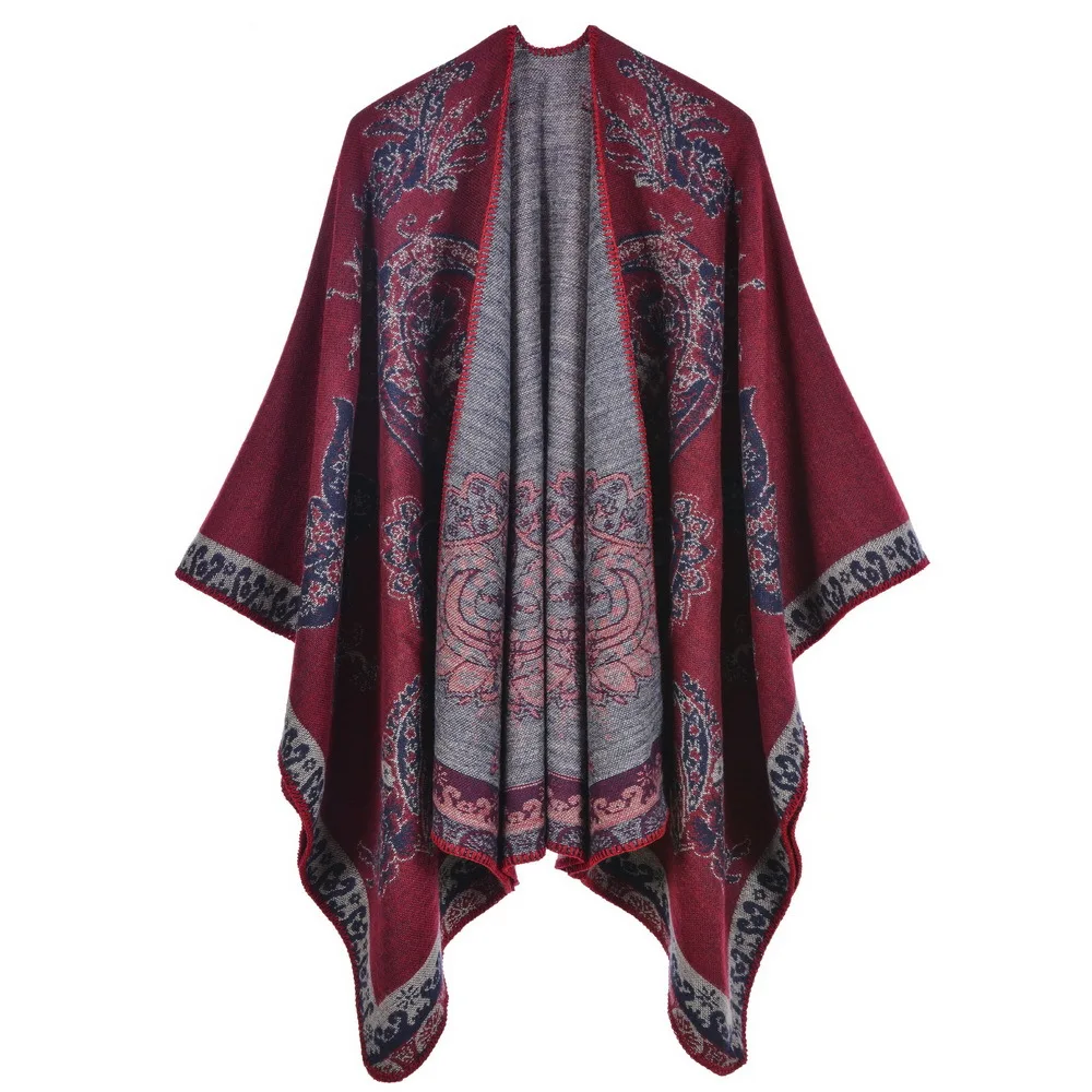 

Autumn Winter Women Shawl Fashion Imitation Cashmere Jacquard Fork Thickened Cloak Lady Warm Shawl Ponchos Capes P7