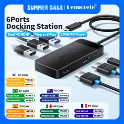 Lemorele TC122 USB C HUB Dual HDMI 4K Docking Station USB 3.0 PD 100W Type C Port for Macbook iPad M2 M1 Steam Deck