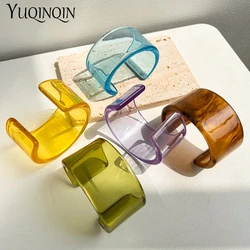 Fashion Transparent Acrylic Resin Open Bangle Bracelet for Women Geometric Korean Retro Wide Bracelet for Girls Hand Jewelry New