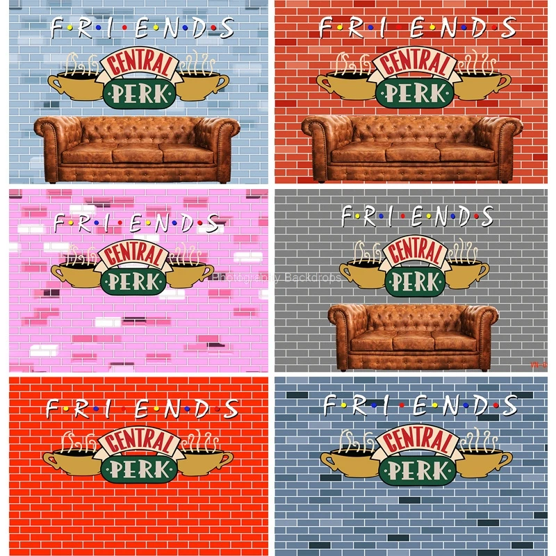 

Friends Party Central Perk Brick Wall Photography Backdrops Props Retro Sofa Children Birthday Theme Studio Background QZ-26