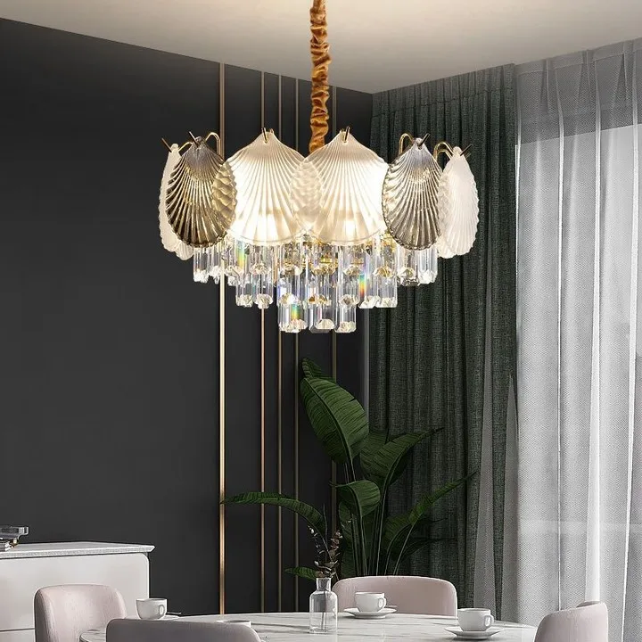 New French style designer crystal lamp for living room pendant, shell bedroom, dining room, light luxury hall main lamp