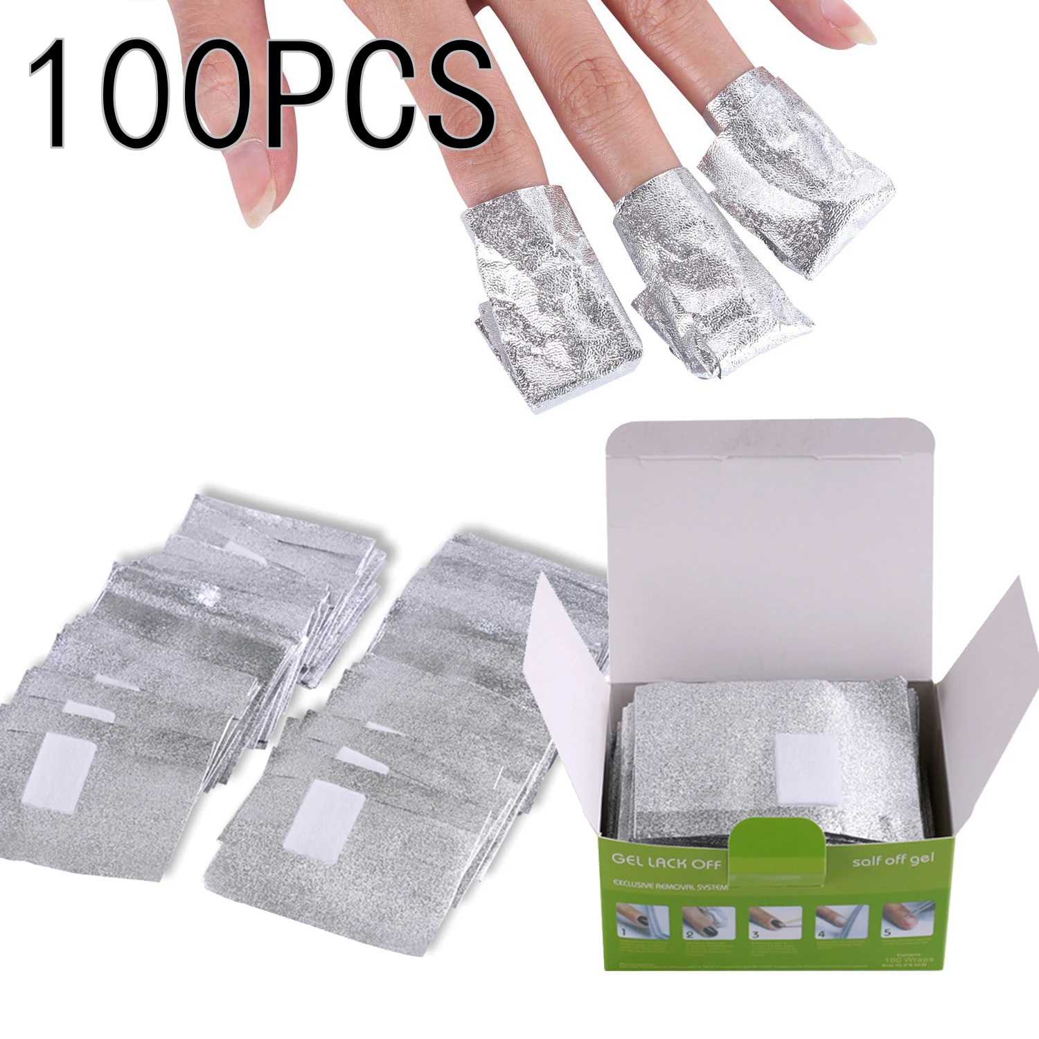 100 Pz Scatola Nail Polish Remover Soak Off Foil Rimozione Avvolge con Dischetti di Cotone Foglio di Alluminio Nail Art Manicure Strumento 10.5*8.5 CM