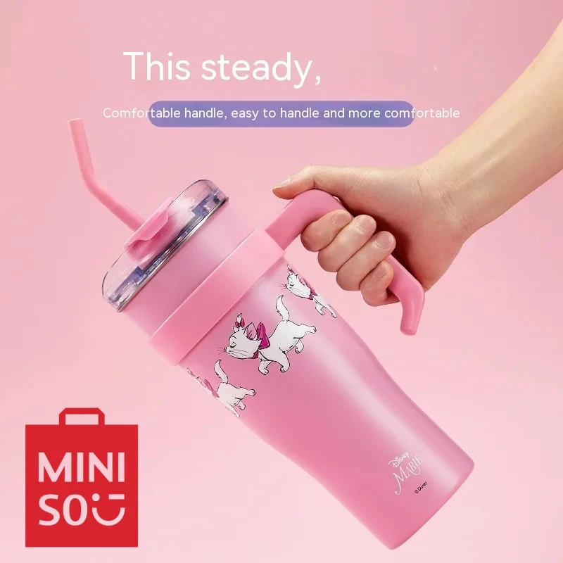 

Miniso Famous Disney Classic Mary Cat Girl Children Environmentally Friendly Large-capacity Water Cup Straw Steel Cup 1600ml