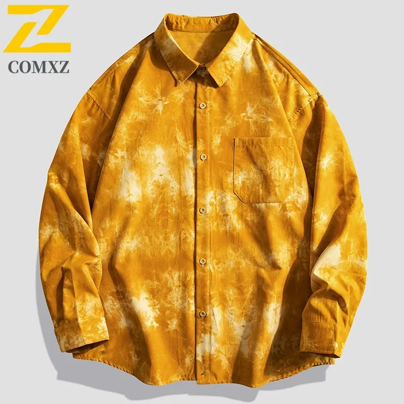 

COMXZ, новинка весны 2025, мужская рубашка в Корейском стиле, свободная рубашка с отложным воротником и длинными рукавами, пальто для пар 8602