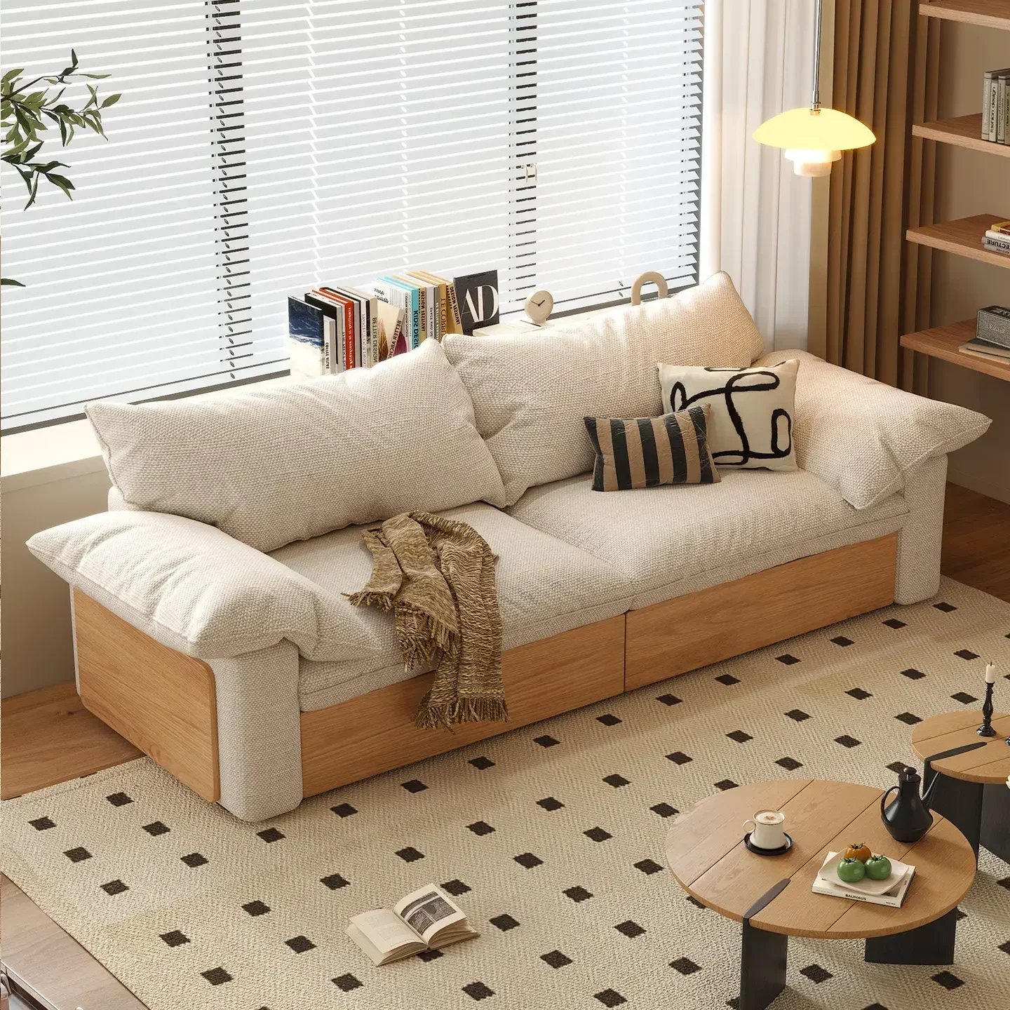 solid wood frame log wind folding living room removable linen sofa bed