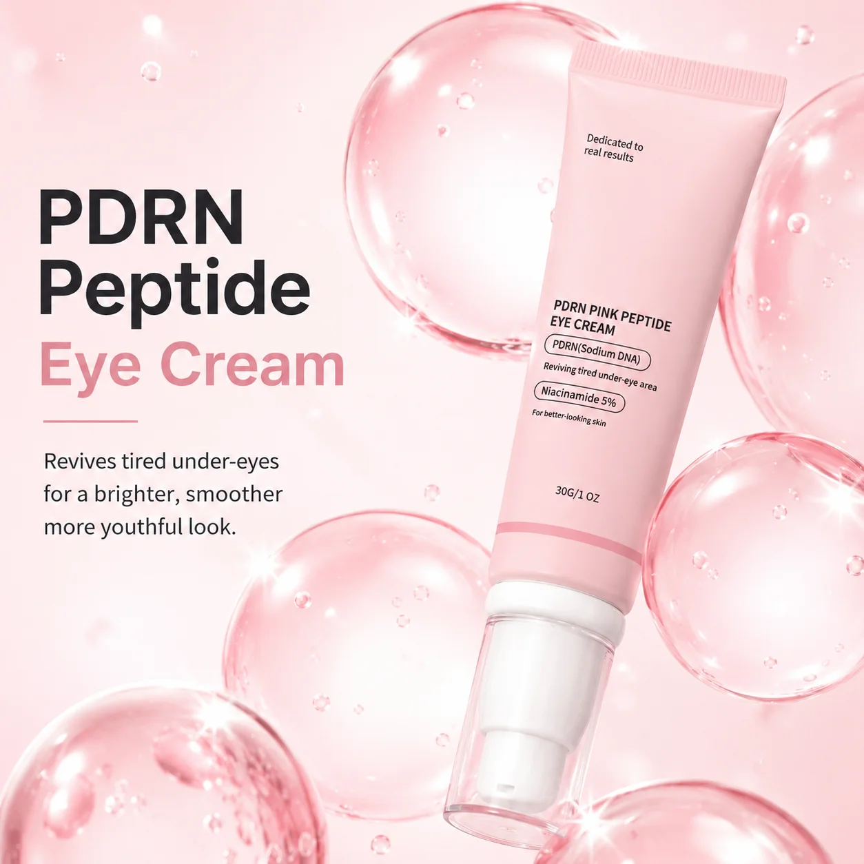 Revive Augenserum-Creme mit PDRN, rosa Peptiden & Niacinamid, reduziert ungleichmäßigen Hautton, Augenringe und feine Linien, koreanische Hautpflege.