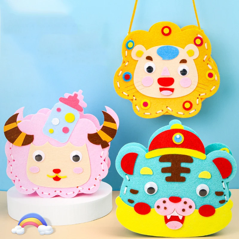 3Pcs/set DIY Handbag Children Handicraft Colorful Sewing Bag Arts Crafts Kindergarten Handmade Educational Kids Girls Xmas Toys