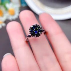2023 Newest black blue Moissanite Ring Real 925 Silver Fine Jewelry 2CT Lab Diamond Shiny Moissanite Women Engagement Ring Gift