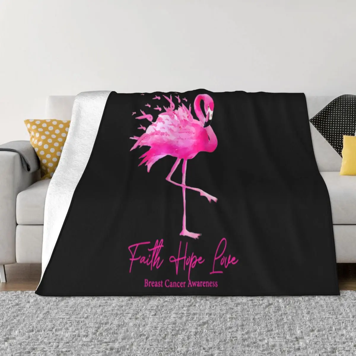 Faith Hope Love Flamingo Pink Breast Cancer Awareness Summer Style Teenage Solid Color 2021 Throw Blanket