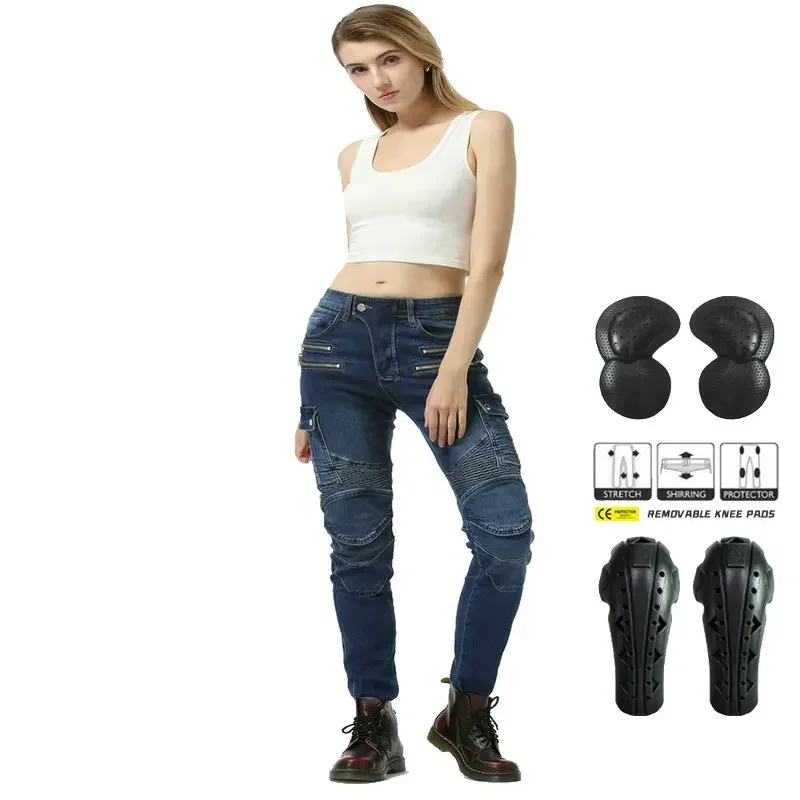 Female Motorcycle Riding Trousers Knight Daily Casual Jeans For Women Fashion Little Slim Protective Pants