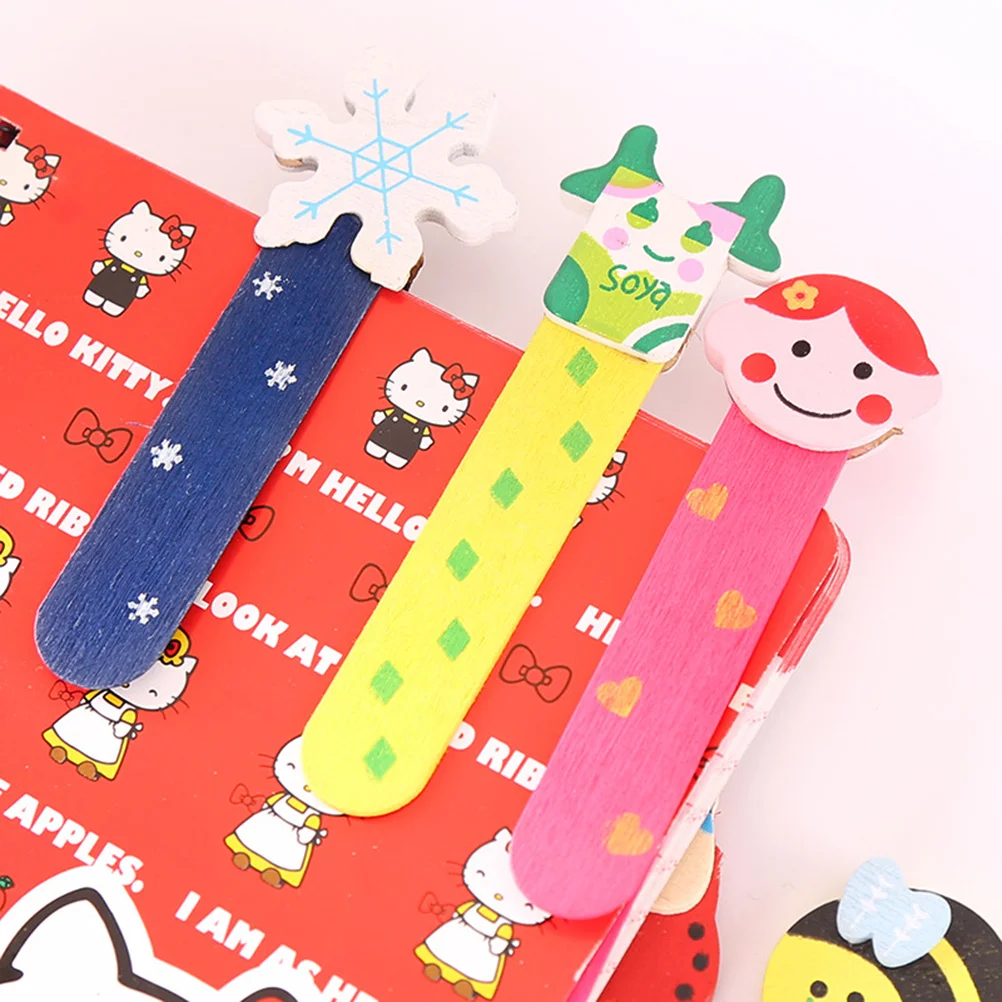 10 szt. drewnianych zakładek do książek w stylu kreskówkowym, mini linijki dla dzieci i uczniów, kolorowe, urocze, 10x3 cm, drewniane zakładki.